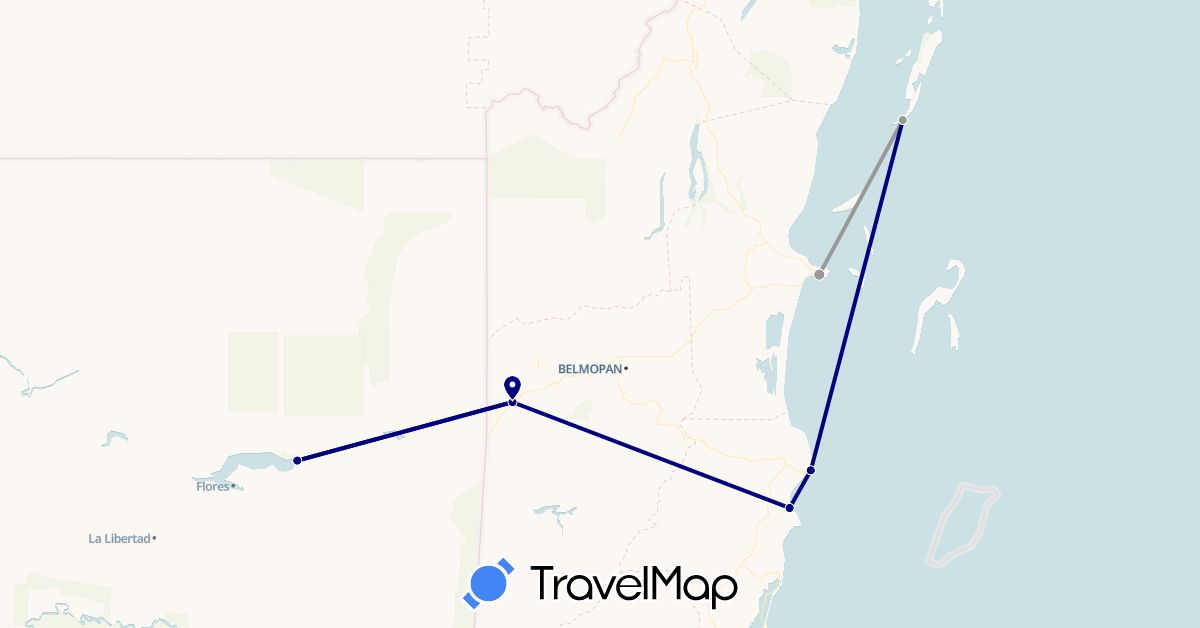 TravelMap itinerary: driving, plane in Belize, Guatemala (North America)
